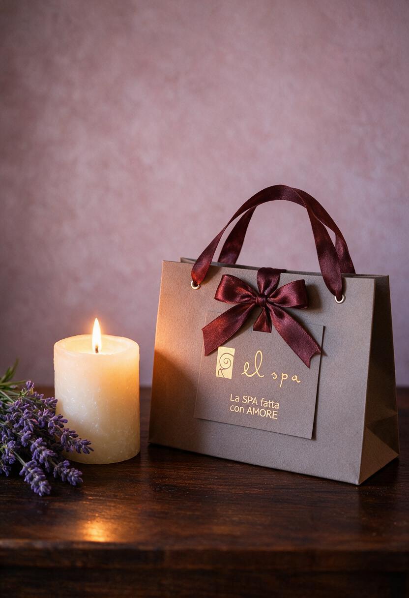 Elegante shopper regalo El Spa con nastro e candela